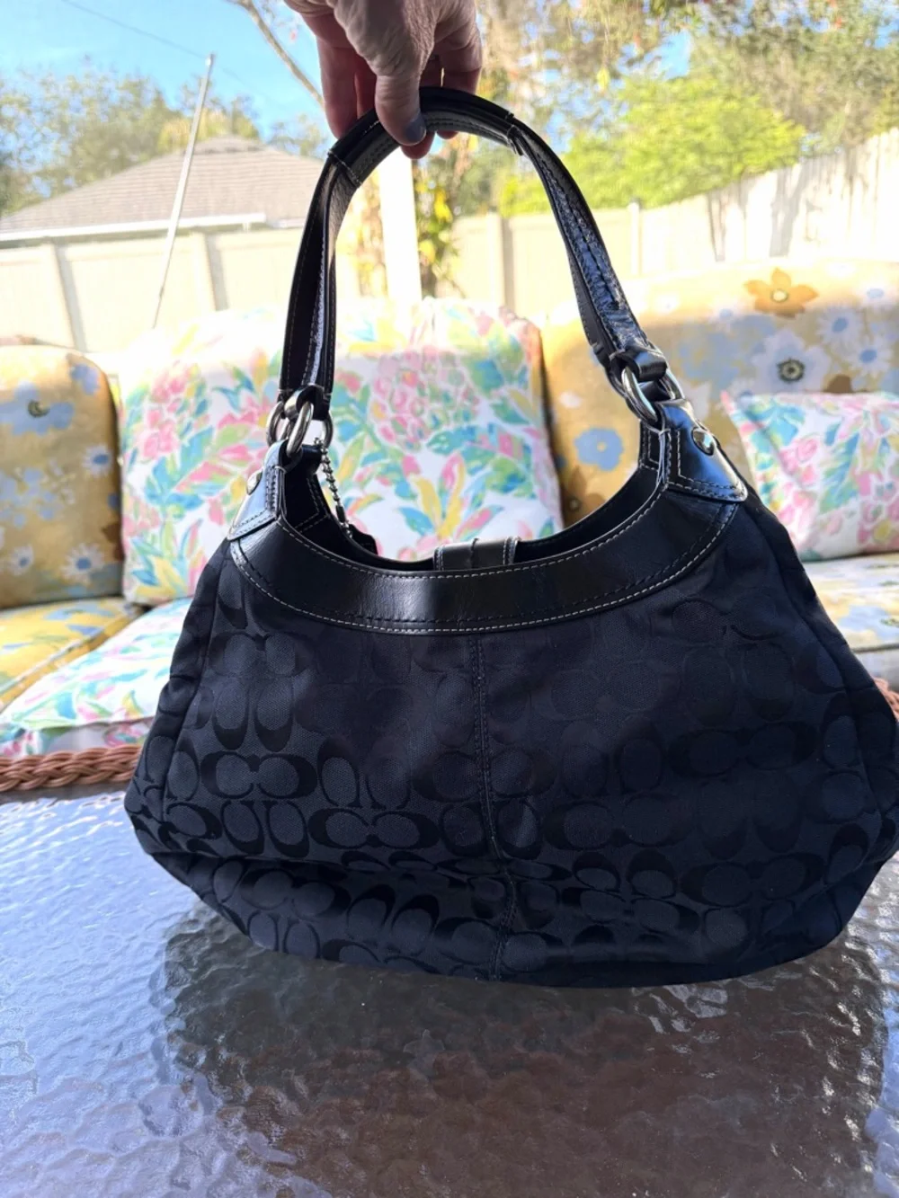 Coach Soho Lynn Signature Hobo Bag F15083 Black Leather Trim Y2K Vintage Classic - Picture 5 of 16